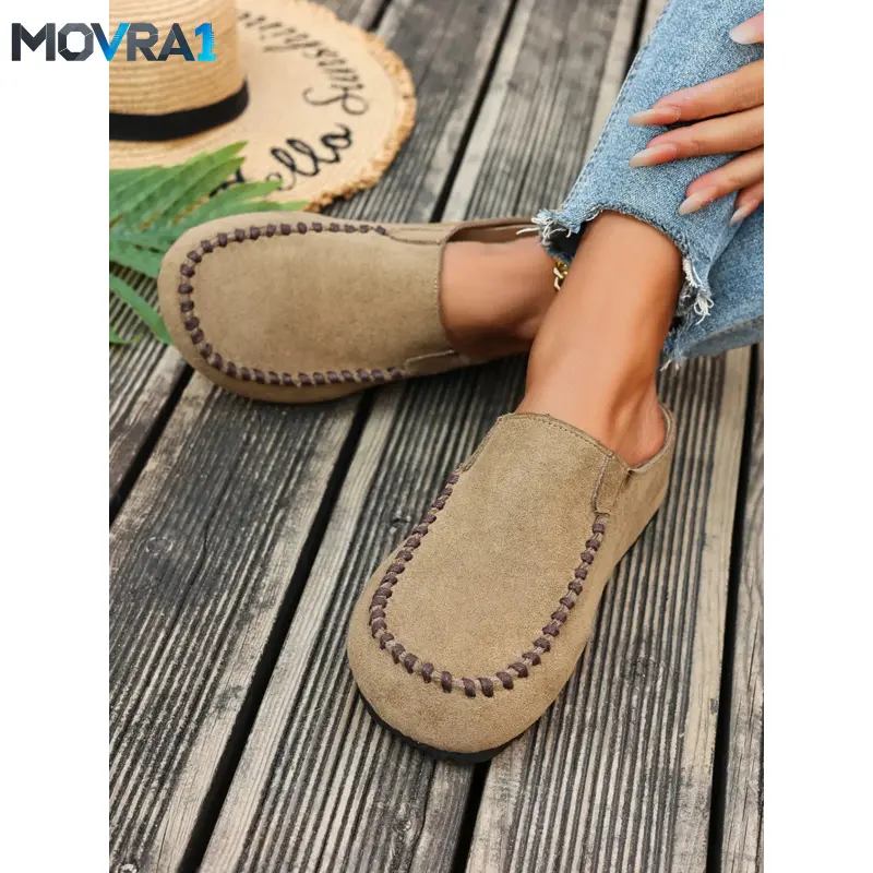 MOVRA1 Women's Fashion Flat Streetwear Mules, Clogs Mules,-On Low Heel Walking Shoes, Toe Design, Comfortable & Stylish Footwear Daily Wear, Mule Flats