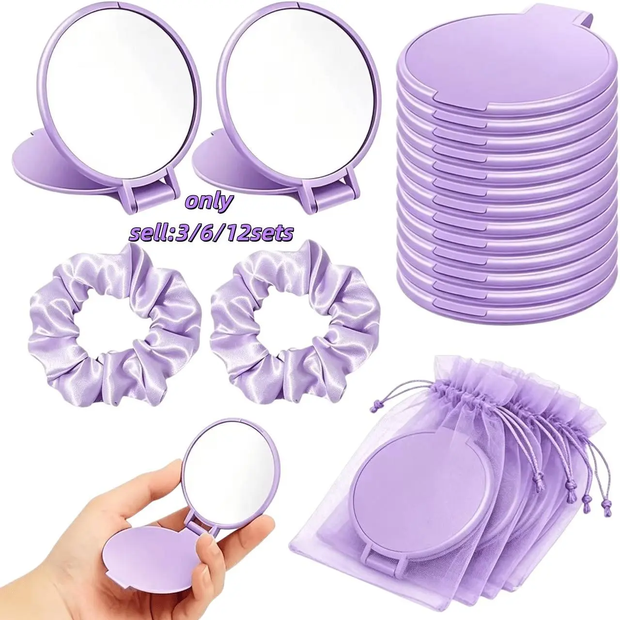 Portable Folding Travel Makeup Mirror for Women, Compact Handheld Glass Mirror with Satin Hairband and Pouch, Perfect Gift for Sisters