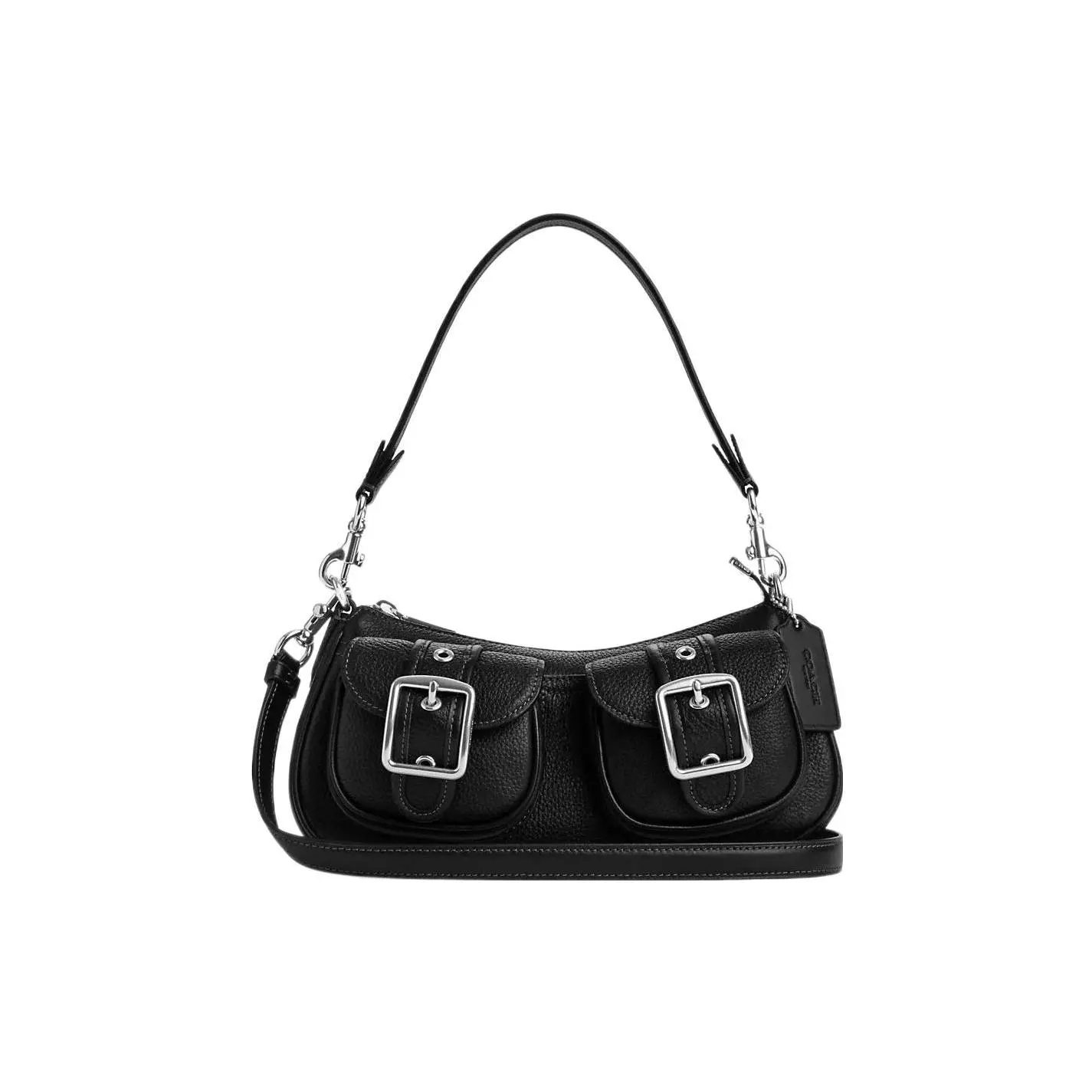 COACH Ashton 25 Leather Baguette Bag for Women with Signature Turn-Lock Hardware and Zip Closure – Black