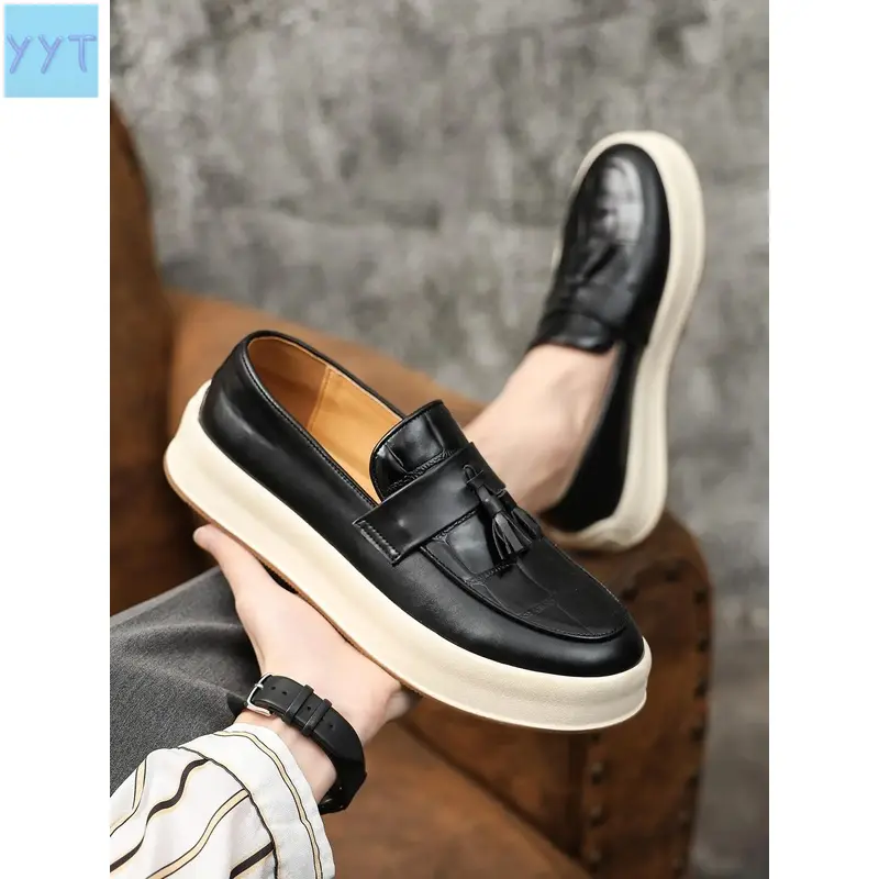 YYT1  Men's Fashionable PU Leather Flat Loafers, Casual Comfortable Round Toe-on Loafers Daily Wear, Business Formal Shoes Men