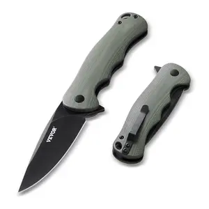 【DealsForYouDays】VEVOR Folding Pocket Knife, 3.5 in/8.8 cm D2 Steel Blade, G10 Handle Small EDC Knife with Pocket Clip, Sharp Camping Survival Hiking Knife, 3.84 oz/0.1 kg Easy to Carry for Men Women Self Defense