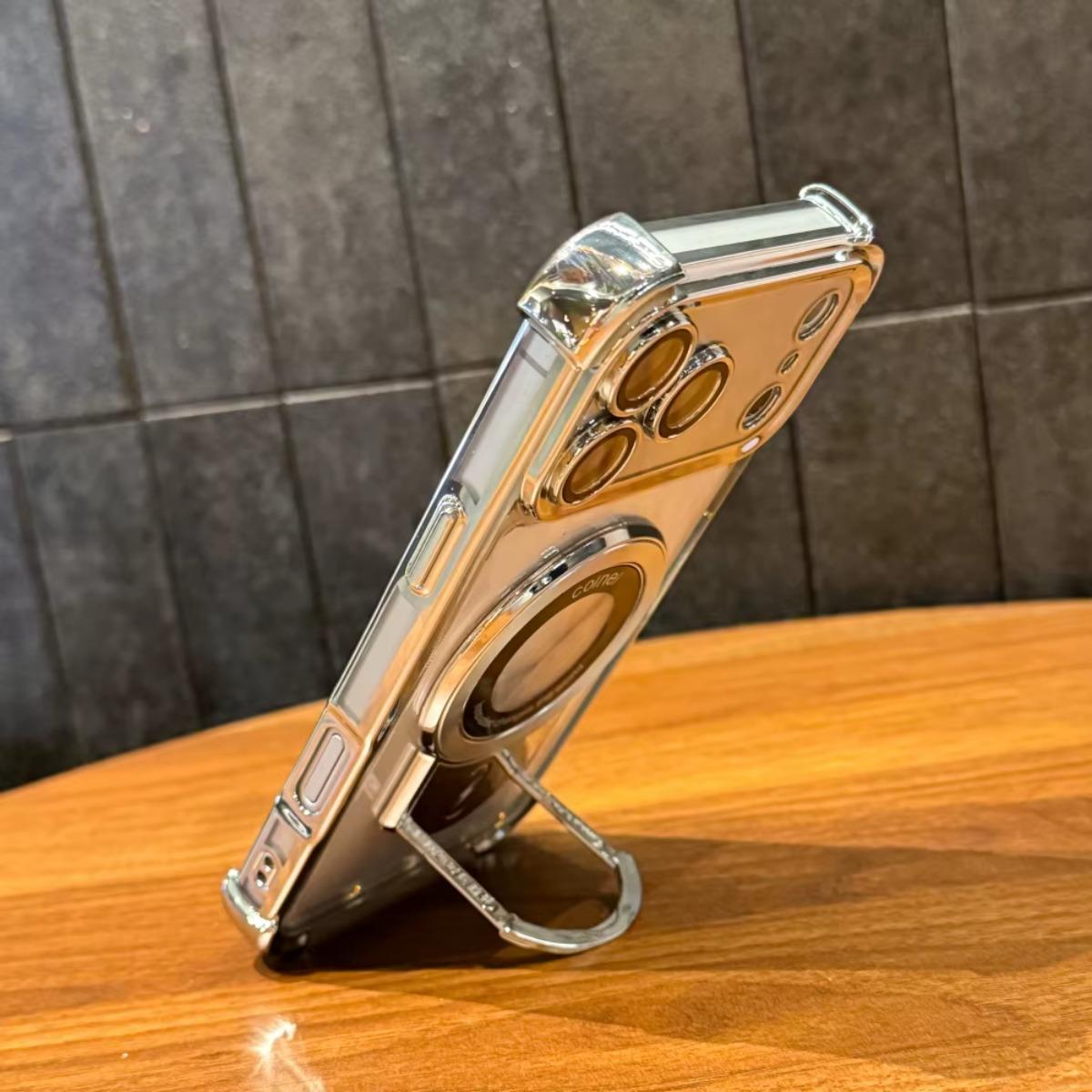 Plating Shockproof Magnetic Pulling Bracket Case For iPhone 17 16 15 14 Plus 13 Pro Max Air Clear Bumper Cover shockproof slim case