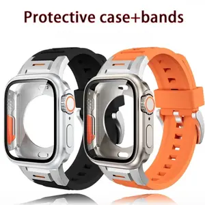 Durable Wearable 2-Piece Rugged Smartwatch Case & Silicone Metal Link Band Set, Full-Coverage Hard PC Protective Case, Compatible with Series 4-11 SE 40-46mm, Ideal for Outdoor Summer Use summerwins