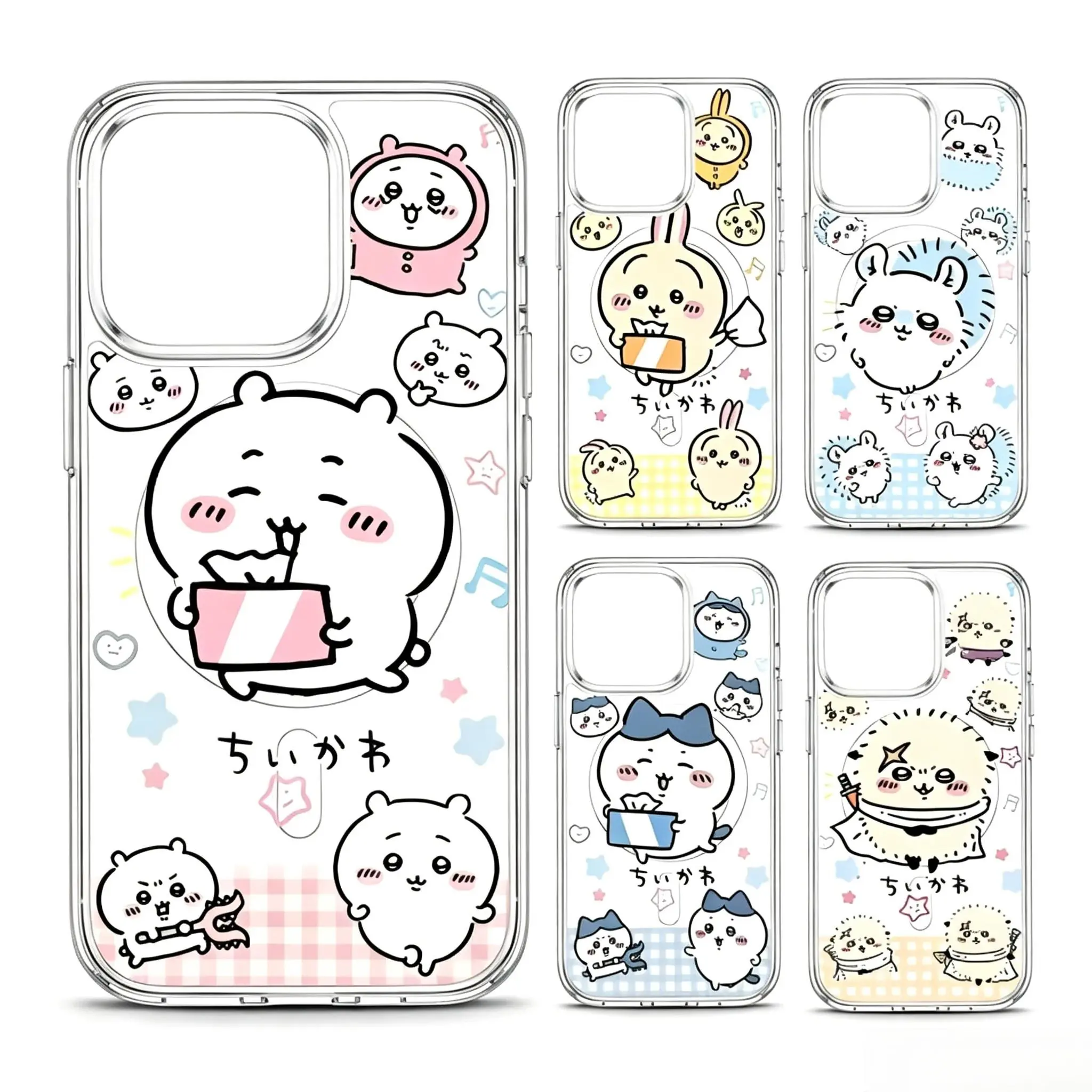 Cute Cartoon Hachiware Usagi Momonga Kawaii Chiikawa MagSafe Cellphone Casing - Transparent Shockproof TPU Protection Accessories for iPhone 17 ProMax/Pro/Air,16 Plus,15-11,Galaxy S22-S26, Ideal Birthday Christmas Gift