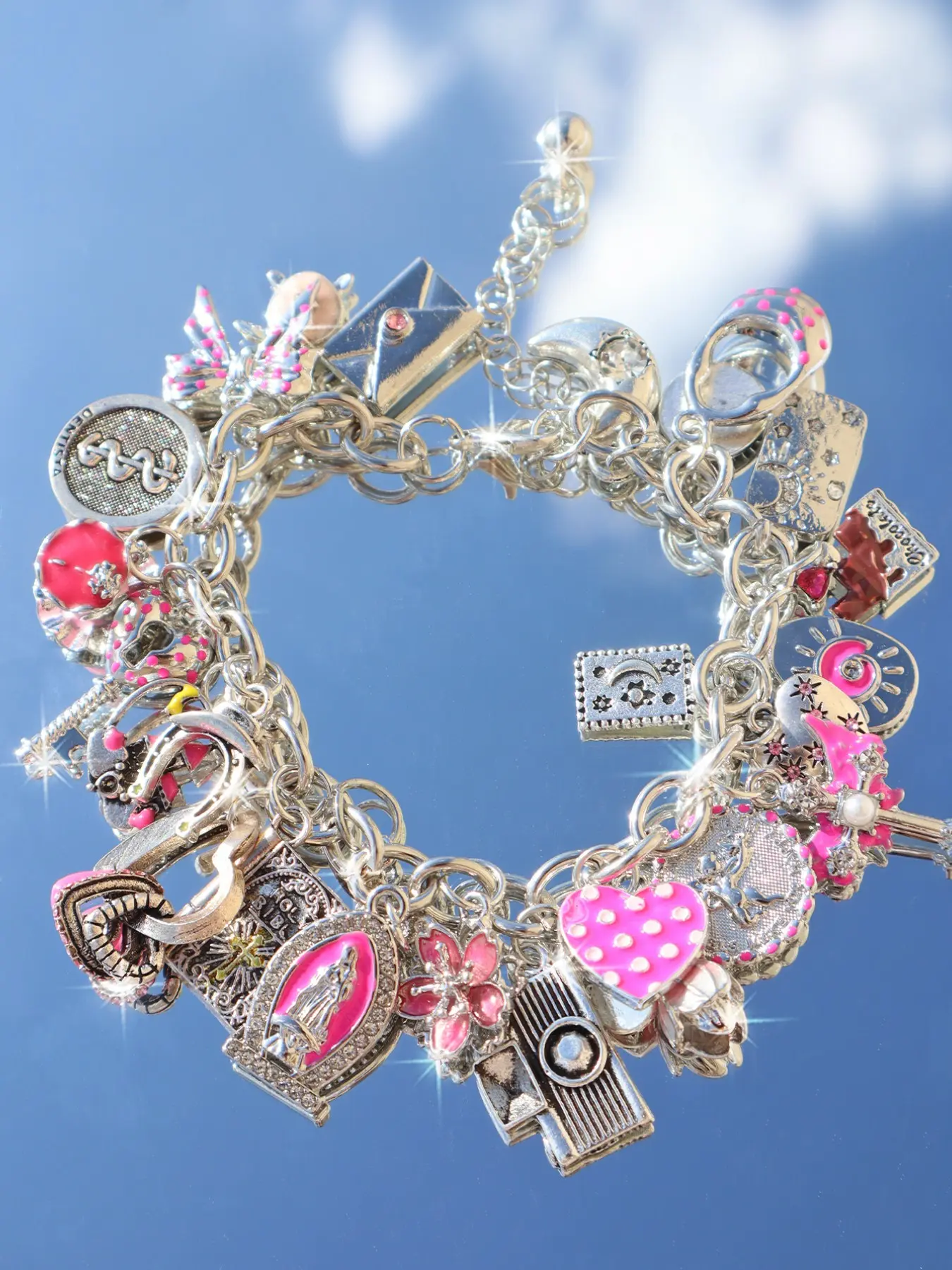 Dot Heart Cross Charm Bracelet, Religious Virgin Mary Bible Bracelet, Butterfly Keychain Bracelet, Elegant Jewelry Accessory, High Quality Bracelet, Cross Charm Bangle