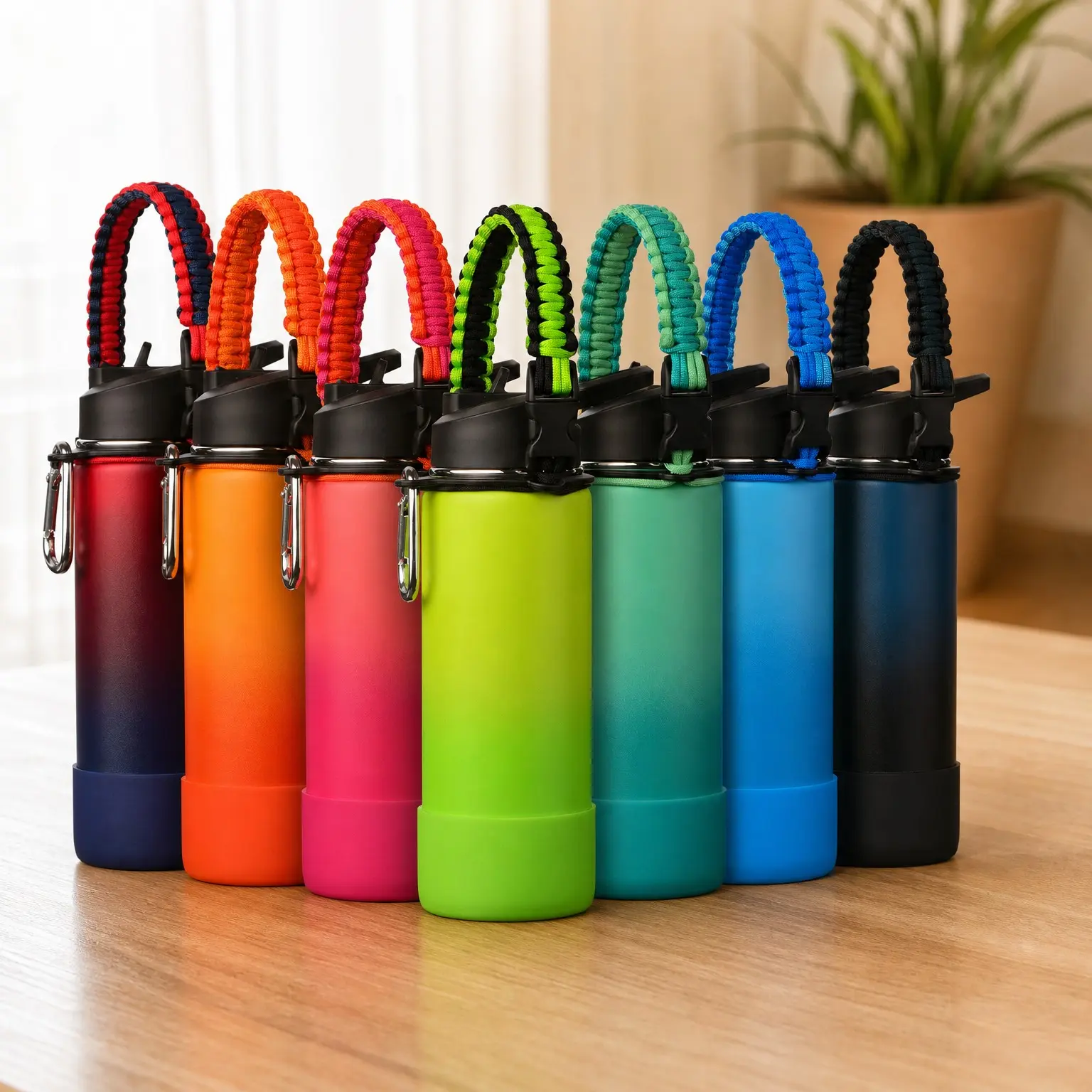 Insulated Stainless Steel Water Bottle 18 oz with Paracord Handle, Protective Silicone Boot and 2 Lids (Straw Lid & Spout Lid), Wide Mouth, Double Wall Sweat-Proof, BPA-FreeGift
