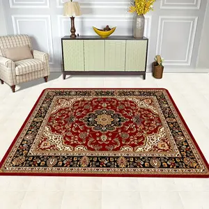 1pc Red Vintage Pattern Soft Velvet Non-Slip Floor Mat Kitchen And Bathroom Supplies Square