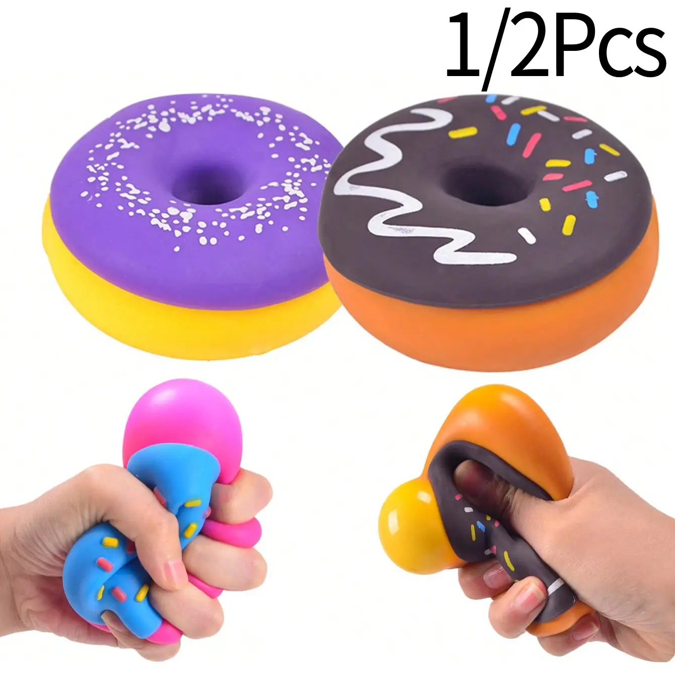 Squeeze the doughnut toy- Sensory Fidget Toy - Stress Relief Taba Squishy for Adults-Assorted Colors - Classroom Birthday Xmas Gifts for Girls Boys Goodie Bag Stocking Stuffers for Kids Teens Squishy Fidgets (Pack of 1/2)