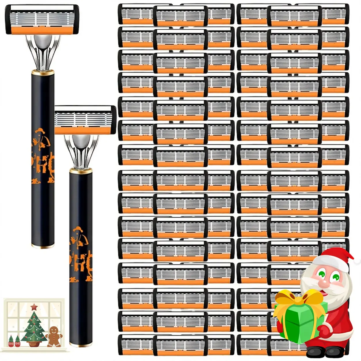 Men's 2-Handle 90-Piece 6-Layer Manual Razor Set, Non-Slip Metal Handle, Durable Stainless Steel, Multiple Replacement Blades, Manual Shaving Kit