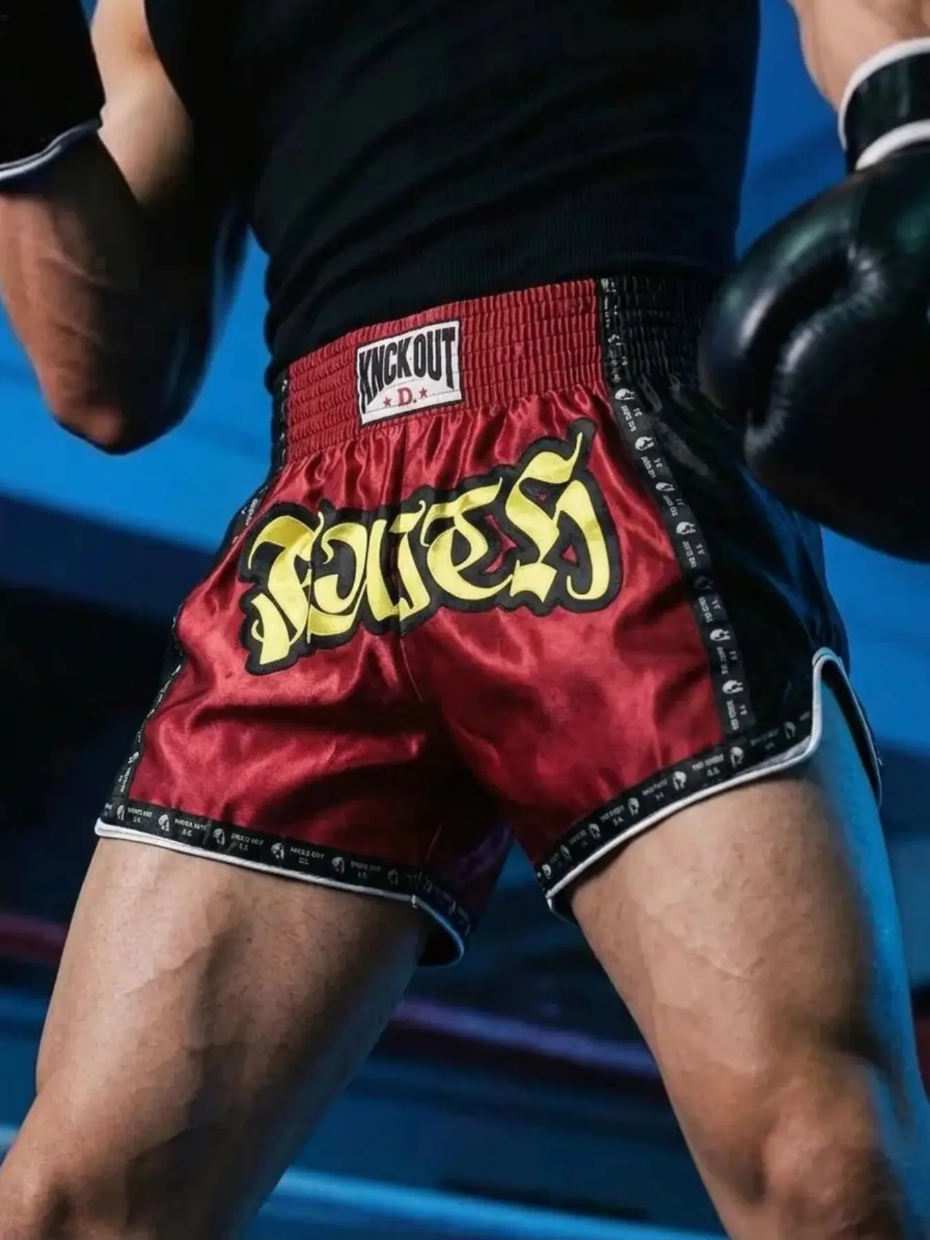 Men's Knockout Muay Thai Shorts, Breathable Boxing Shorts, Elastic Sporty Shorts, Graphic Fitness Shorts with Streetwear Style, Elastic Waistband, Ideal for Gym Training, Kickboxing — Athleisure Bottoms for Fitness & Urban