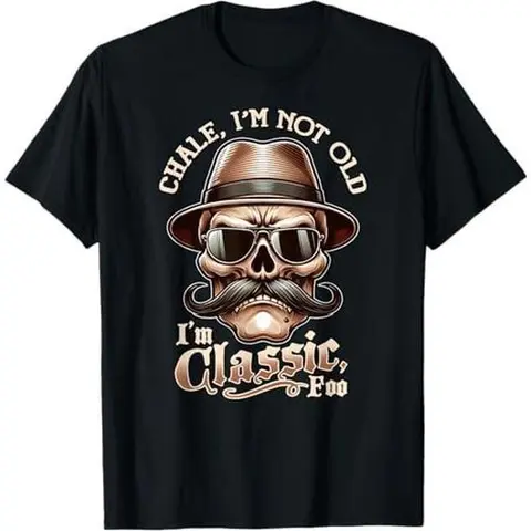 Men's Casual Shortsleeve Round Neck Graphic Printed Tee - Summer Lightweight Digital Print Sarcastic Crew Neck Design Top, Classic Fit, "I'm Not Old, I'm Classic Foo" Funny Cholo Chicano Lowrider Tshirt, Birthday Gag Gift, Multi-Size