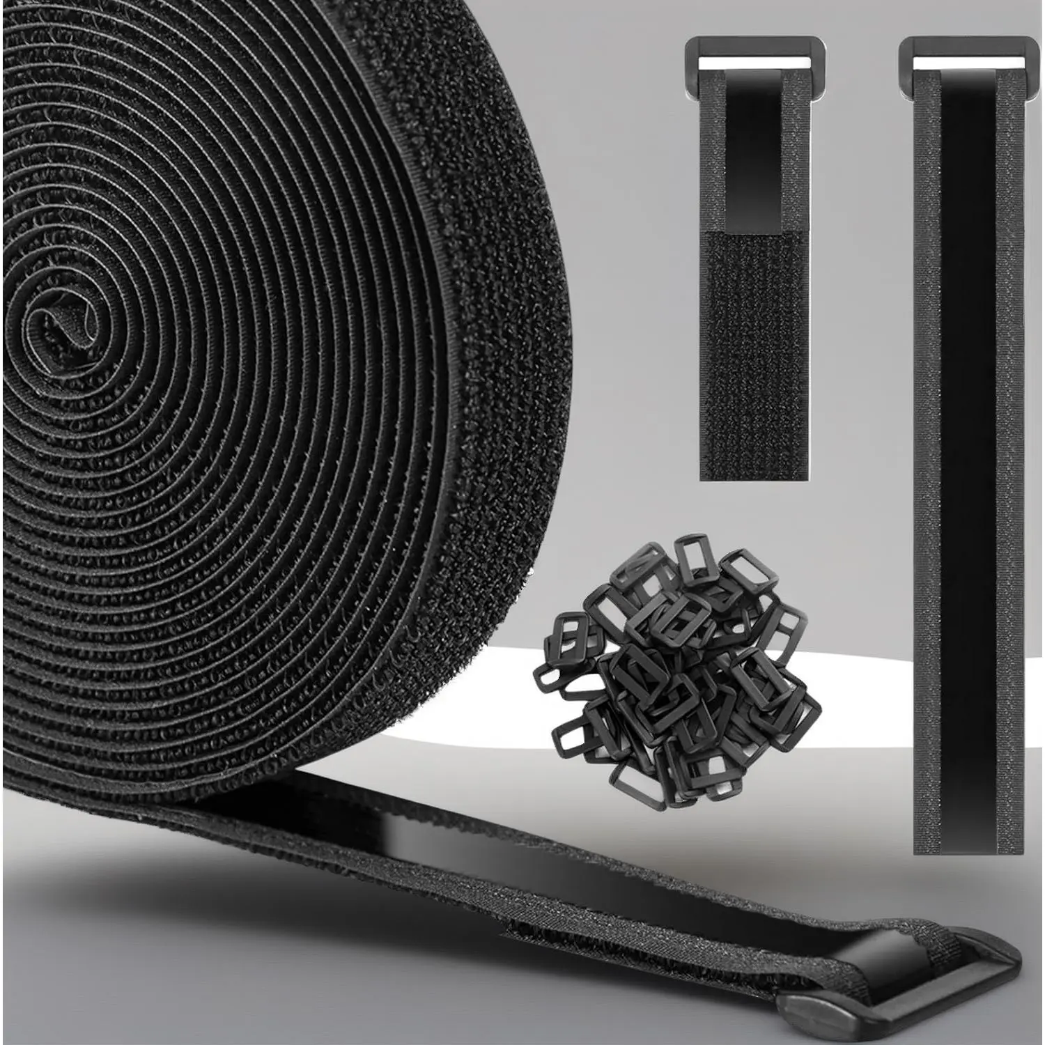 Heavy Duty Hook and Loop Cinch Straps with Non-Slip Rubber Backing |   1 in x 16 ft, 25 Buckles |   Cut-to-Length Adjustable Straps for Fastening & Organizing |   Black