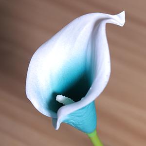 Mini Artificial Calla Lily 10 Stem Bridal Bouquets Artificial Latex Real Touch Flowers for Home Party Decor (Teal Blue White)