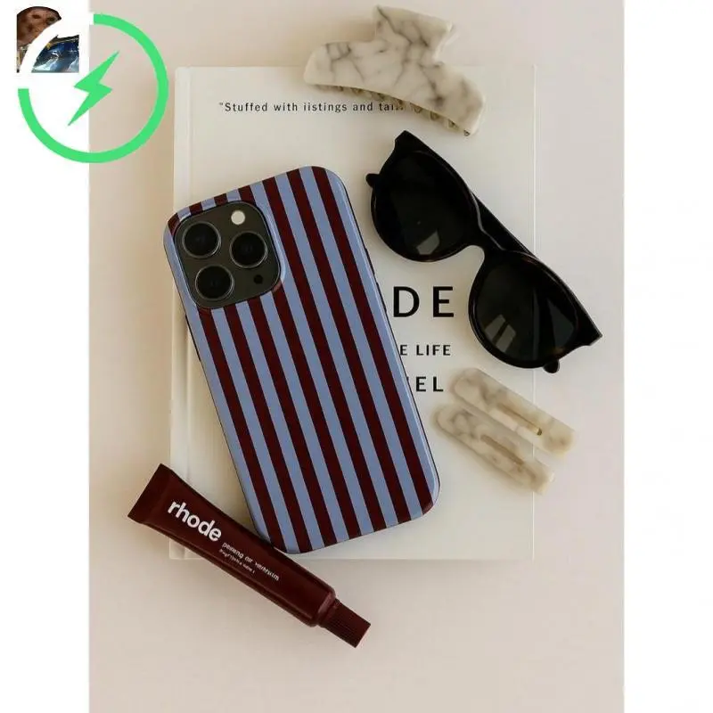 PORODO Midnight Lines Burgundy & Lilac Striped Cellphone Case - Polycarbonate TPU Hybrid, Impact-Resistant Cover for iPhone 11,12,13,14,15,16 Pro Max,17 Pro, Cute Cellphone Accessories Casing