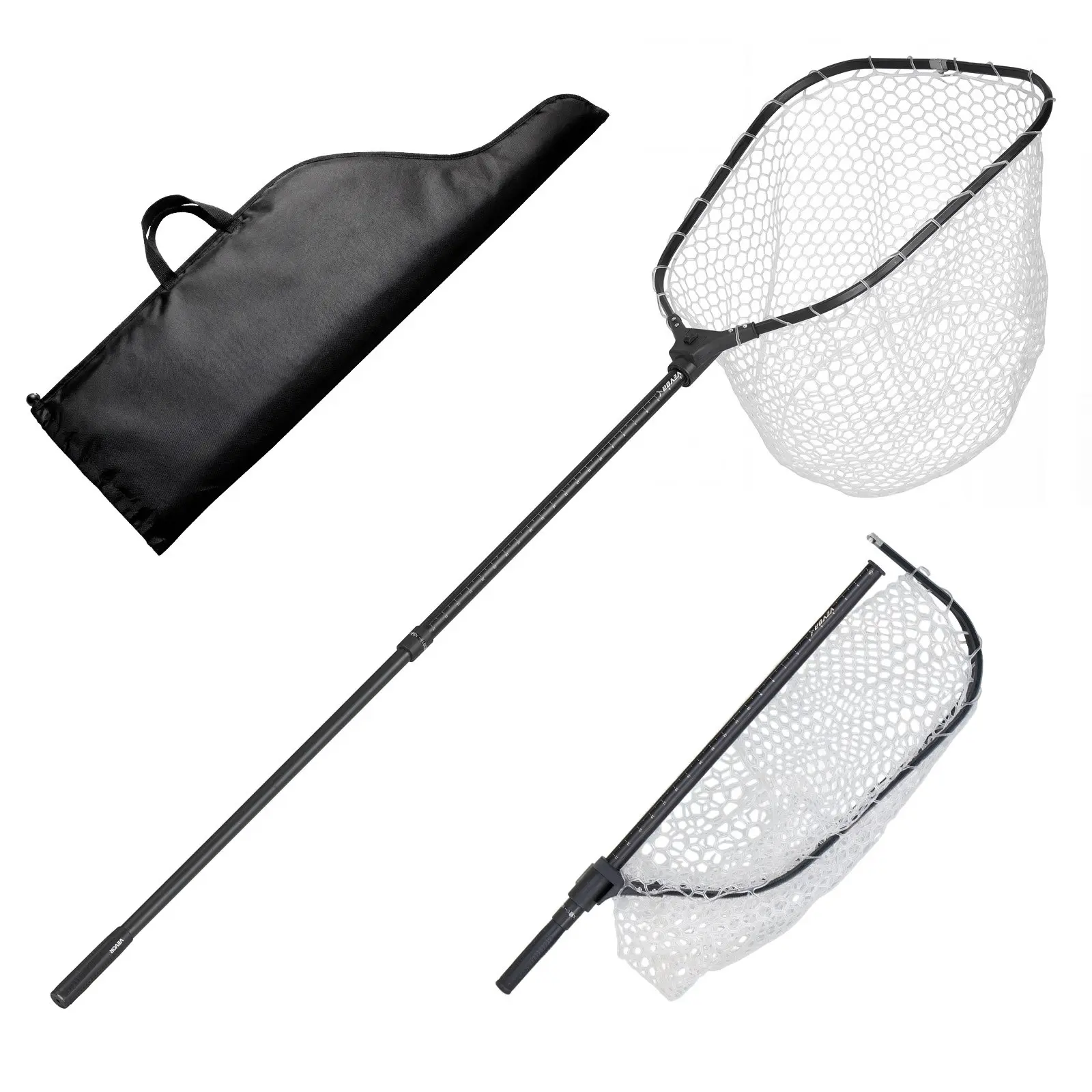 【DealsForYouDays】VEVOR Fishing Net, Foldable Landing Nets with Telescopic Handle and Built in Length Scale, Lightweight and Stronger 6063 Aluminum Fish Gear, Soft Silicone Mesh, Holds up to 30 lbs, for Kayak Boat Bank