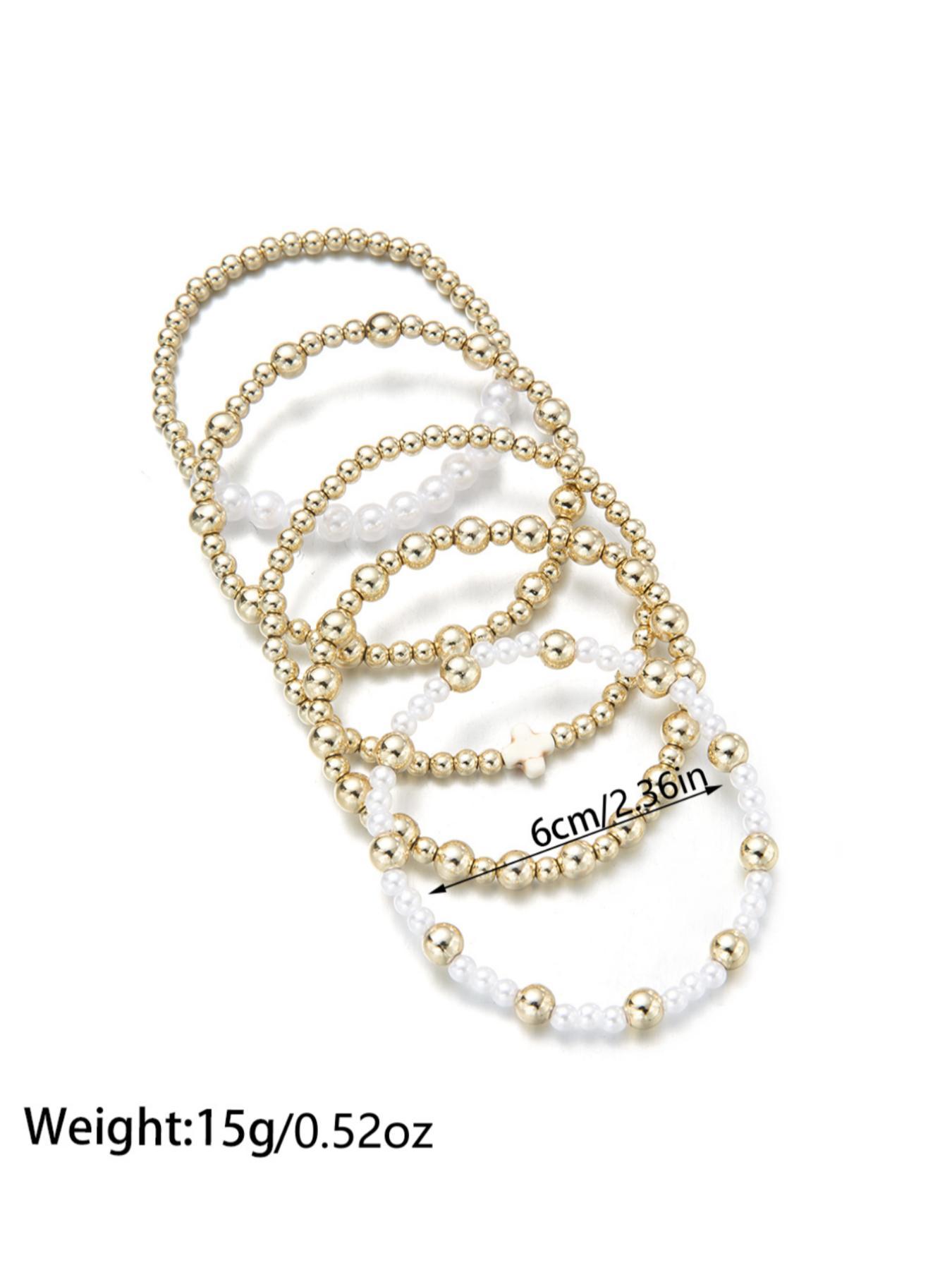 Boho Style Faux Pearl Decorated Bracelet Set, Fashion Cross Charm Beaded Bracelet for Women & Men, Trendy All-match & Exquisite Jewelry for Birthday Gift, Stackable Bracelets