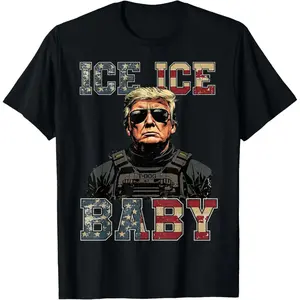 Vintage Ice Ice Baby Funny Trump T-Shirt, Retro Political Humor Graphic Tee, Trump Ice Ice Baby Shirt, Funny Trump Supporter Gift, 100% Cotton Crew Neck Short Sleeve, Ships from USA