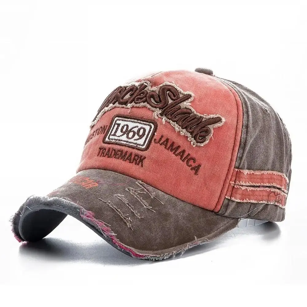 Outdoor Washed Denim Letters Baseball Cap Vintage Patchwork Hip Hop Hats Adjustable 1969 Letter Trucker Hat Unisex