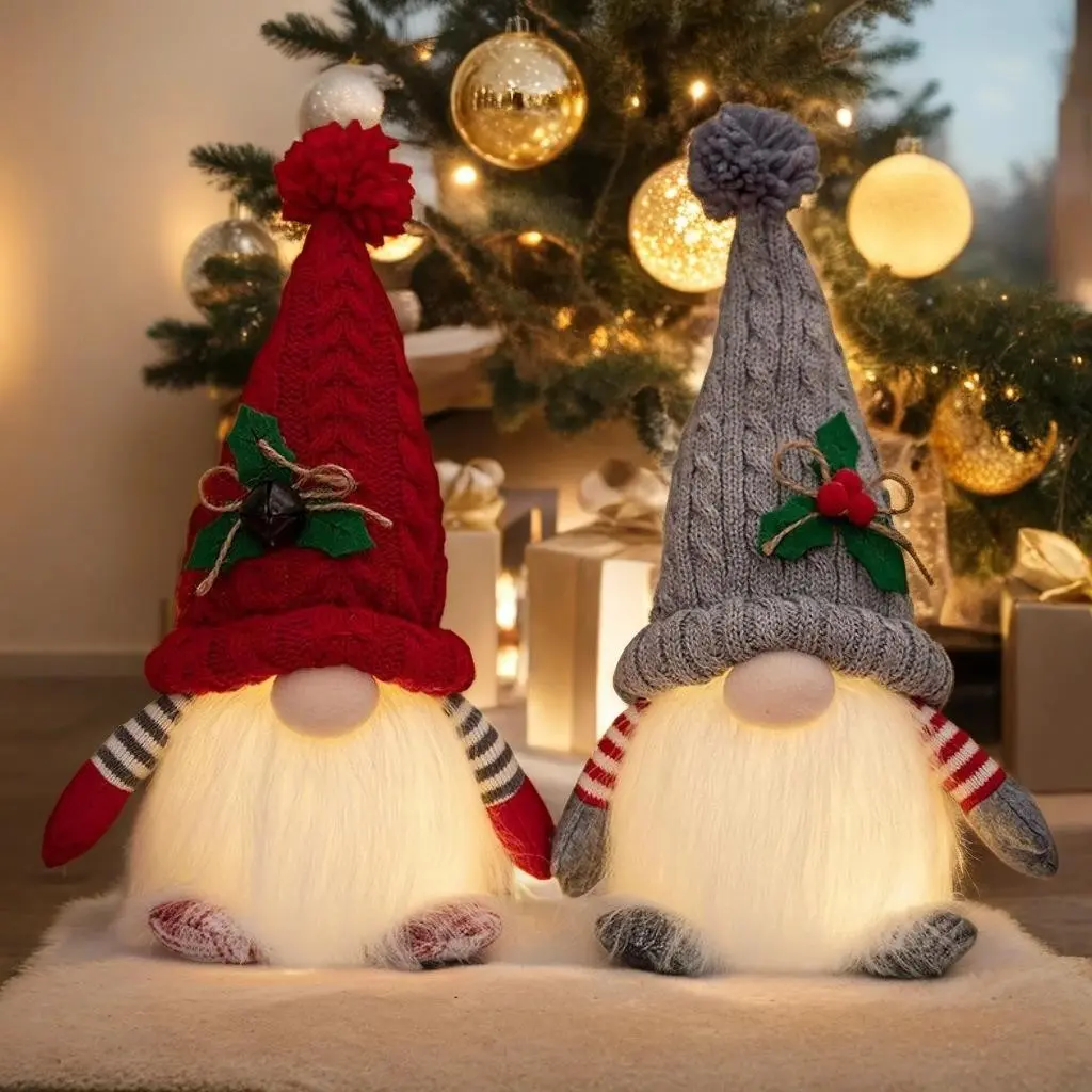 2 Christmas Elves with Hats, Pull String Light Felt Craft Gift, Perfect for Holiday Parties and Home Decorations