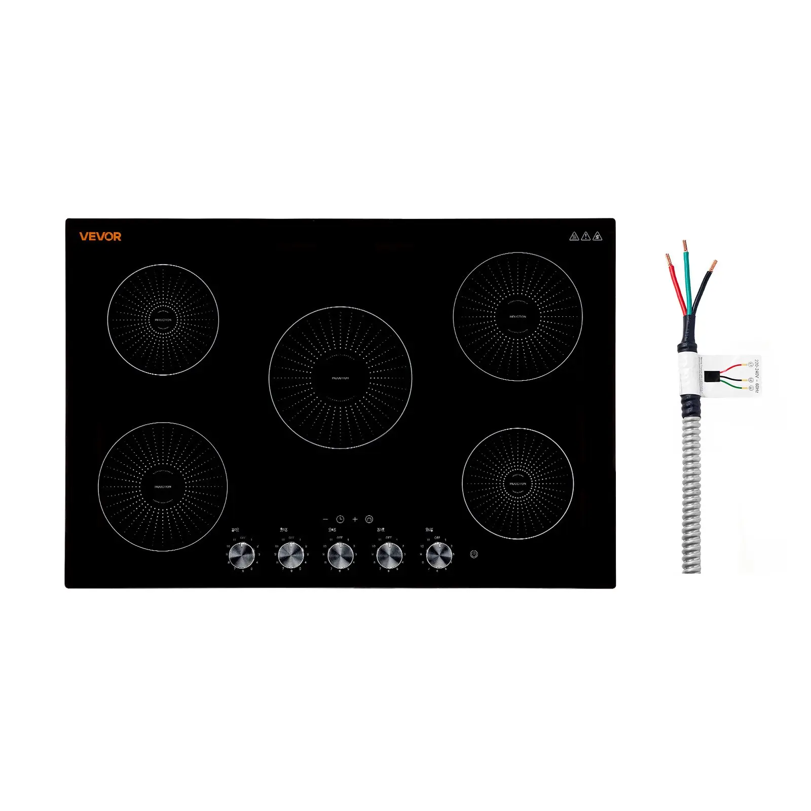 VEVOR Induction Cooktop 30inch 5 Burners Built-in Electric Stove 220V 9200W, Induction Burner for Kitchen, with 11 Power Levels, Knob Control, Ceramic Glass Surface, Child Lock