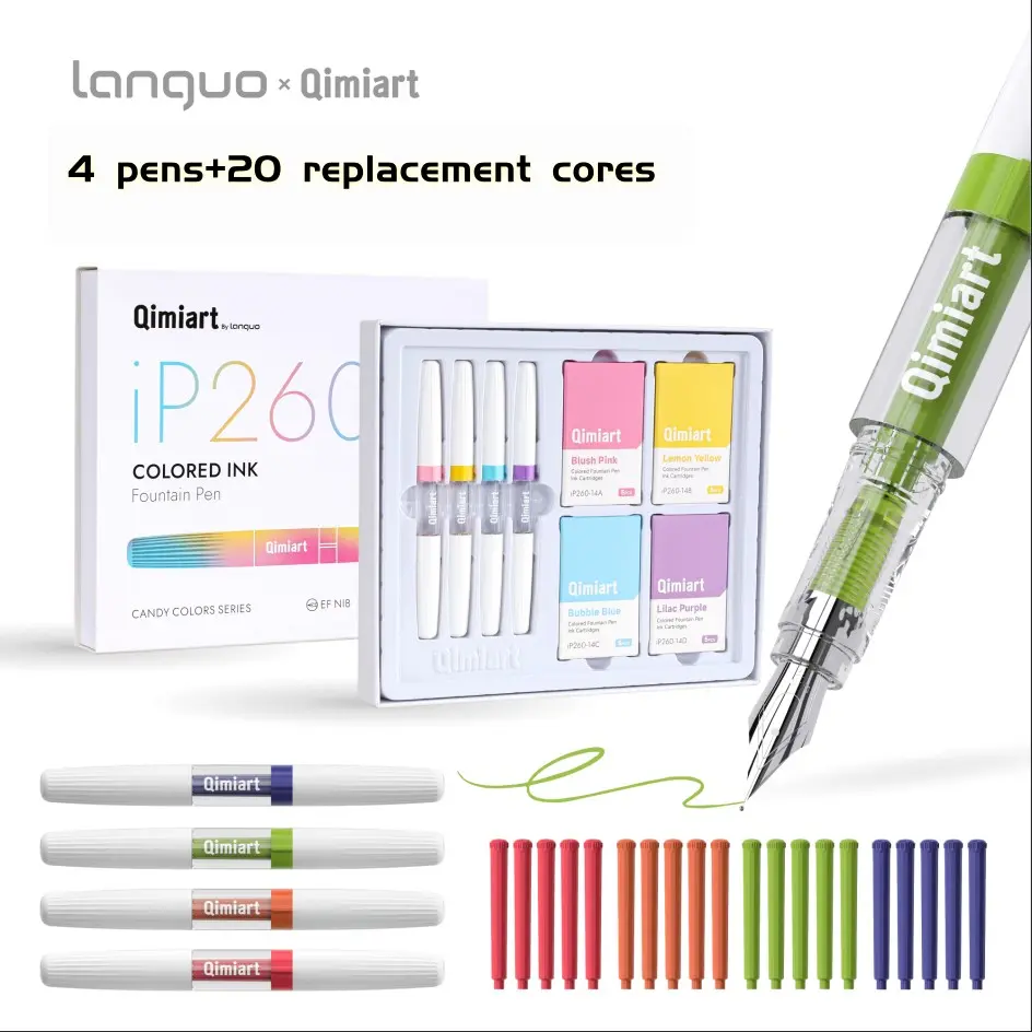 Languo Luxury Colorful Fountain Pen Set, 4 Pens & 20 Refills, Ef Fine Tip, Smooth Writing, Ideal for Calligraphy, Art, Notes, Office Gift, Art Supplies
