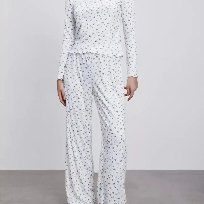 Two-Piece Set Women's Ditsy Floral Print Top & Pants Pyjama, Casual Comfy Long Sleeve Top & Trousers PJ Set, Women's Sleepwear for Spring & Fall, Loungewear Pajama Set, Floral Print Pajamas