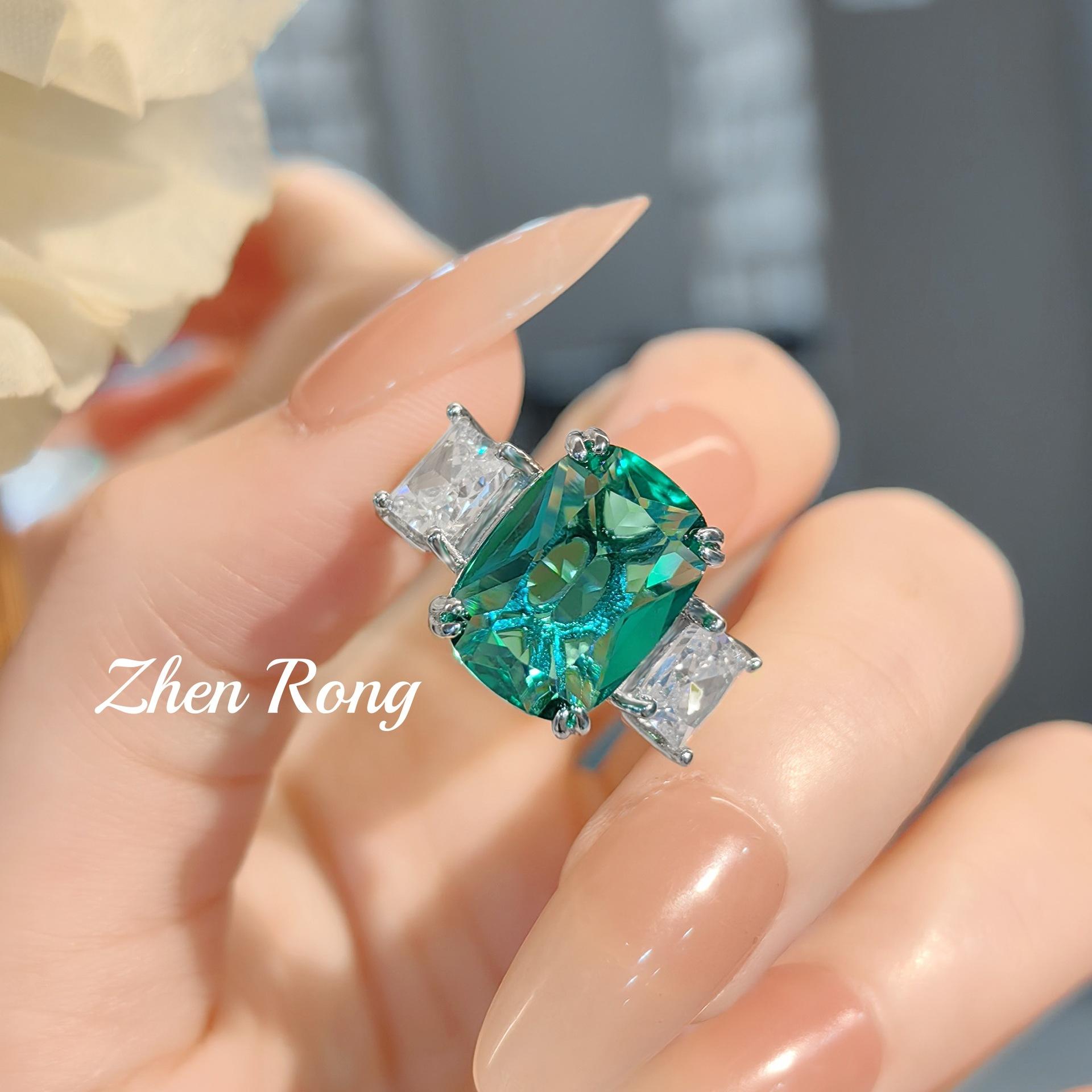 Fashionable and Luxurious Perfume Bottle Pendant, Large Carat Princess Cut Gemstone Earrings, Paraiba Ring, Green Diamond Set for Women