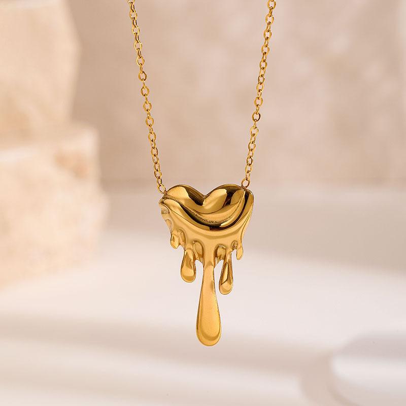 Lava Heart Necklace for Women, Simple and Elegant, Light Luxury Pendant, Stainless Steel, Minimalist Style, Melting Geometric Necklace