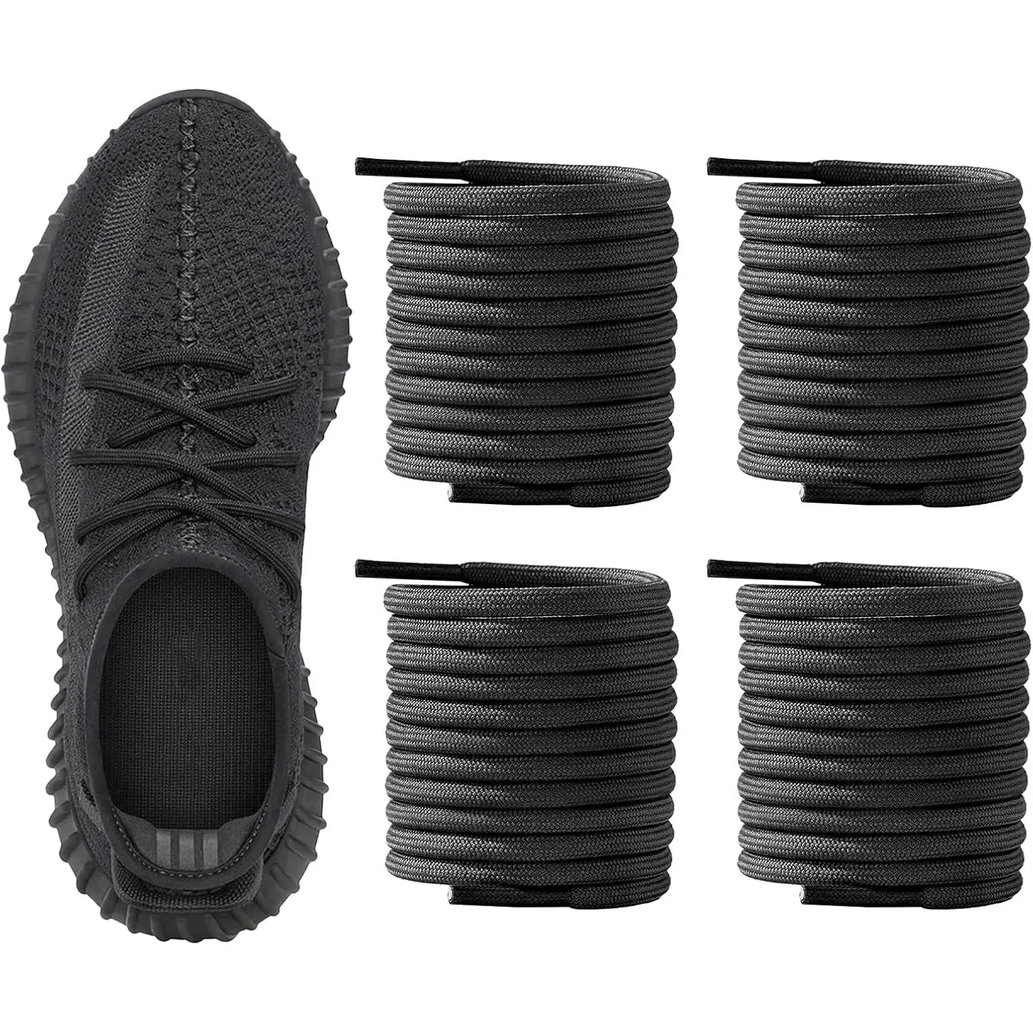 New 2 Pairs Shoe Laces for Yeezy Boost 350 V1, 350 V2, 380 | 7/32"(5.5mm) Thick Round Rope Shoelaces Replacement