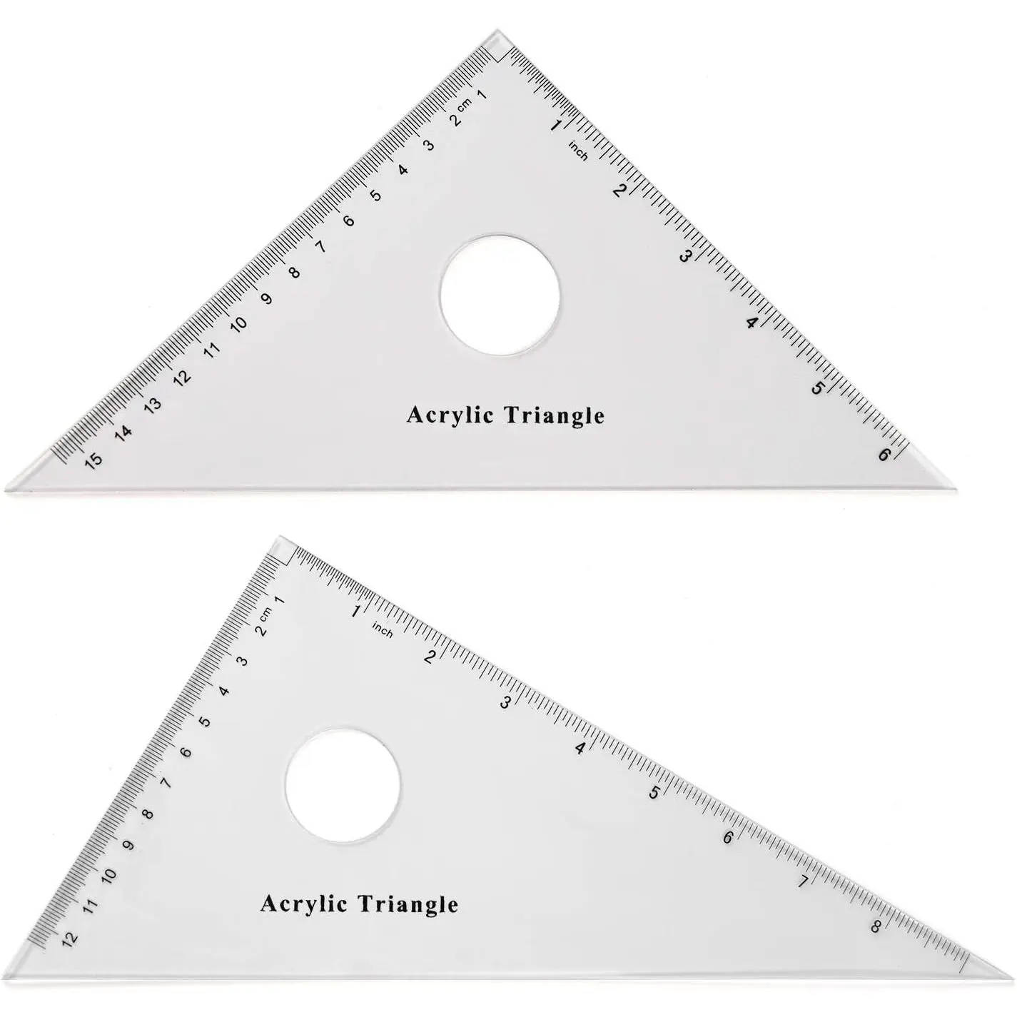 Large Triangle Ruler Set Square, 30/60 and 45/90 Degrees, Circular Hollow