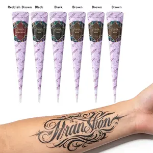 6PCS Natural Henna Tattoo Paste Cones, Plant-based Mehndi Temporary Tattoo Kit, Black/Brown/Reddish Brown Colors, Waterproof Long-lasting Semi-permanent Body Art, Easy DIY Painless Henna Cones for Beginners
