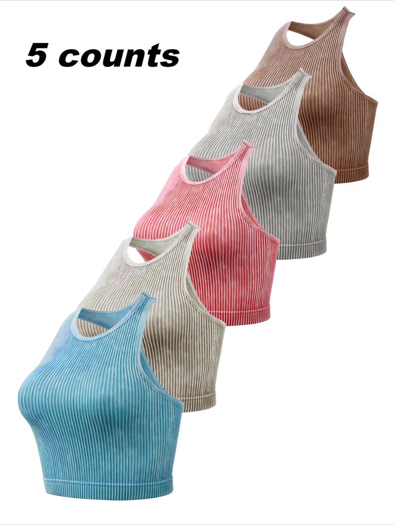 Women's Solid Racerback Sports Tank Top, Breathable Workout Tops, Casual Sleeveless Round Neck Top for Yoga Gym Workout Running, Ladies Sportswear for Spring & Fall