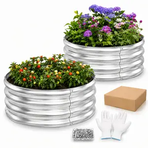 2/4/6pcs Round Raised Garden Bed 2X2X1 FT Rust-Resistant Metal Garden Box Heavy-Duty Outdoor Planter for Vegetables Herbs Flowers Sturdy Anti-Rust Galvanized Steel Construction Easy Assembly No Tools Required Ideal for Patio Backyard Balcony Lawn