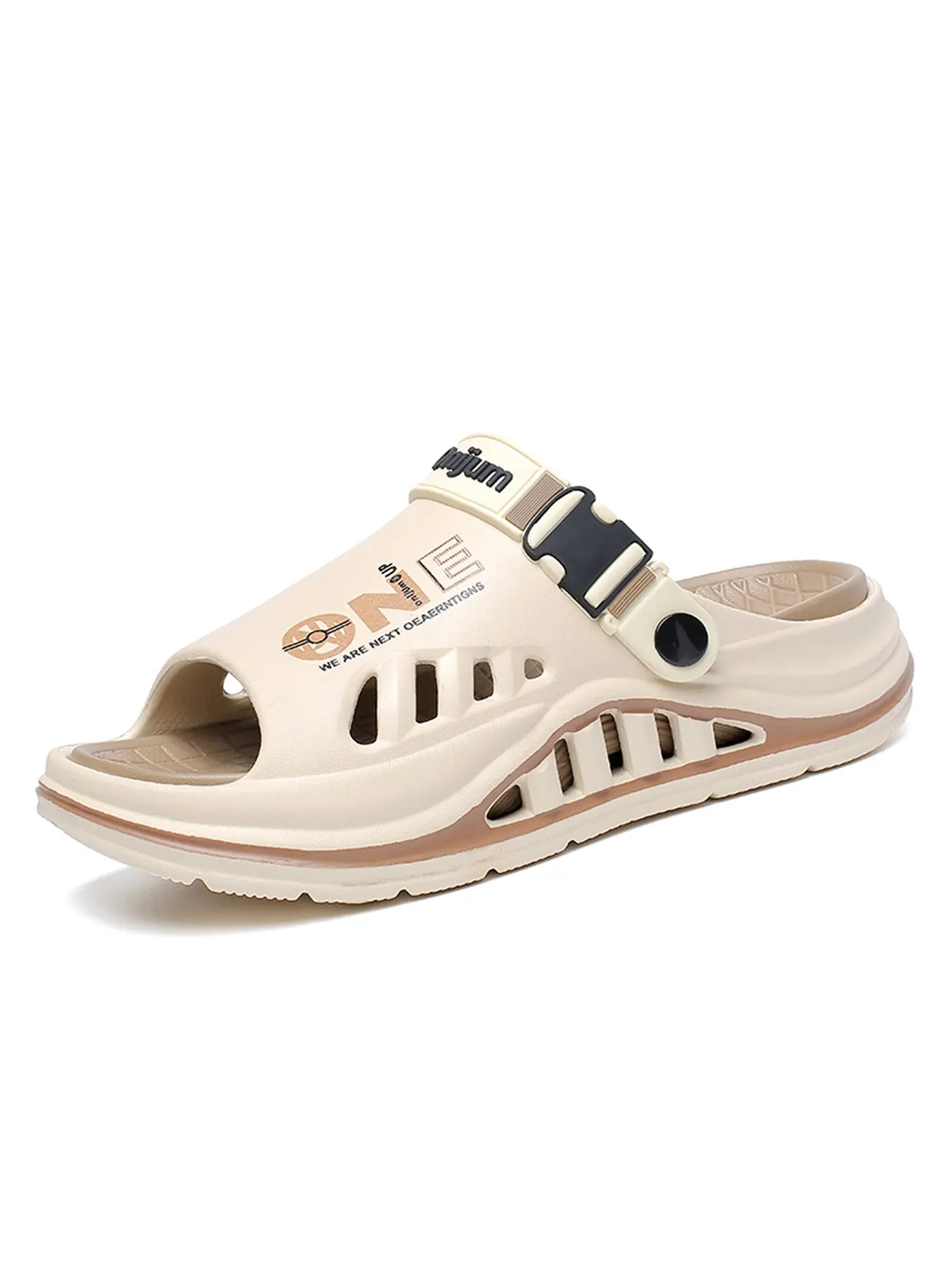 Men's Summer Sandals, Thick Sole Slides Colorblock Design, Anti-Slip Waterproof Flip Flops, Suitable for Indoor and Outdoor Use, Letter Print
