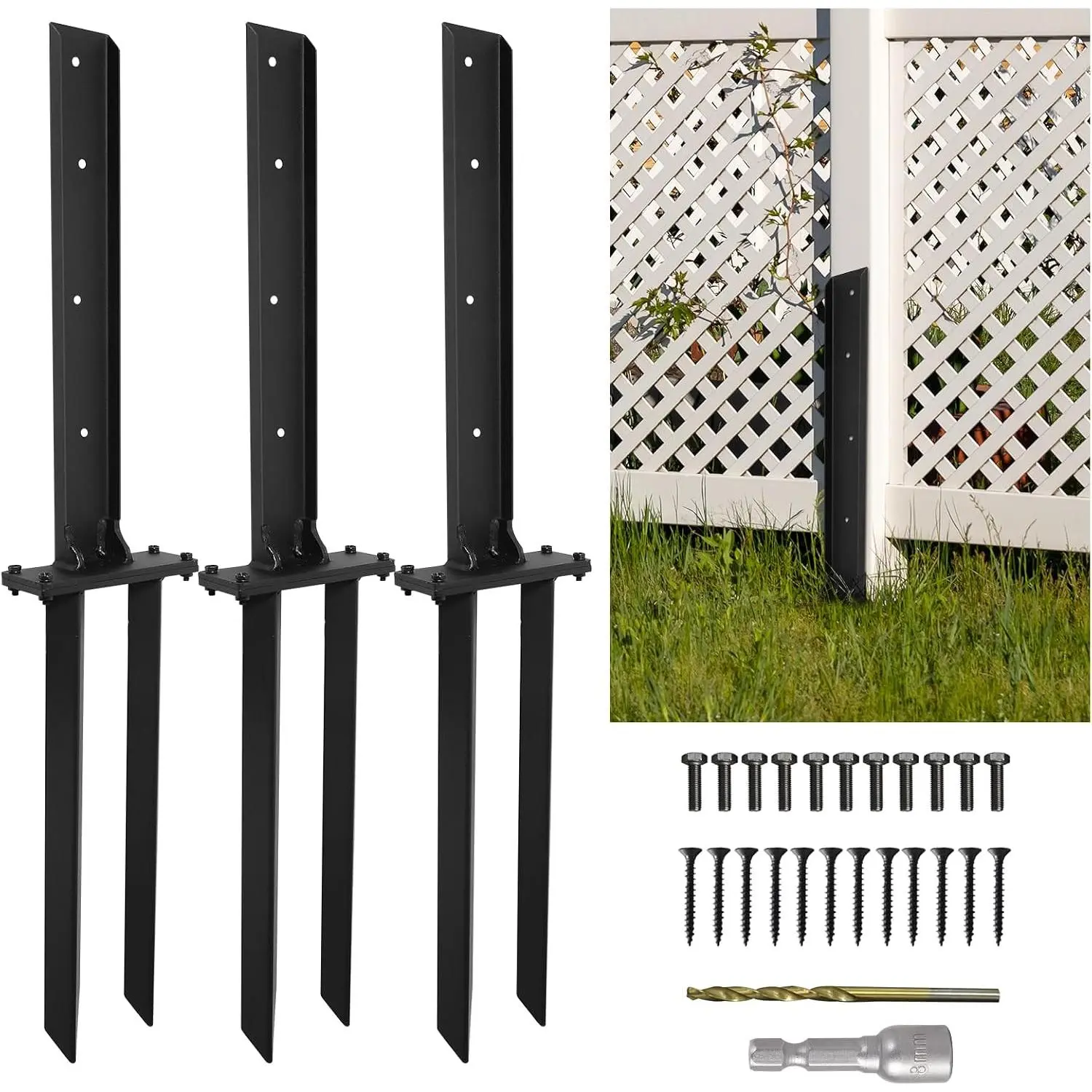 Fence  Repair Kit,Heavy Duty Steel Fence  Repair Stakes, Anchor Double Ground Spike,Wooden Fences  Support for Repairing Damaged Fence Gate Posts Sign Posts or Mailbox(3Pack)…
