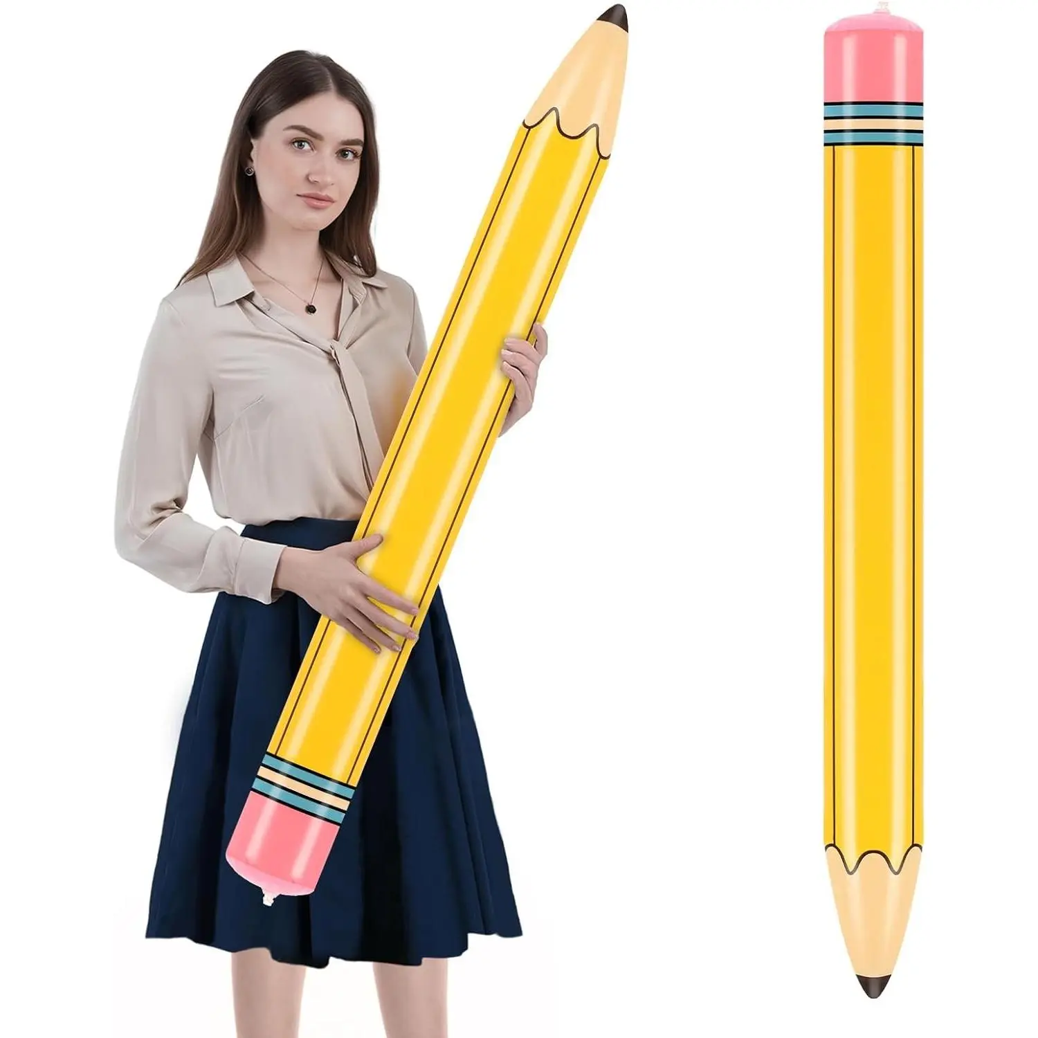 43-Inch Giant Yellow Colorful Inflatable Pencil Blow Up Crayon for Birthday Party Supplies and Room Decoration