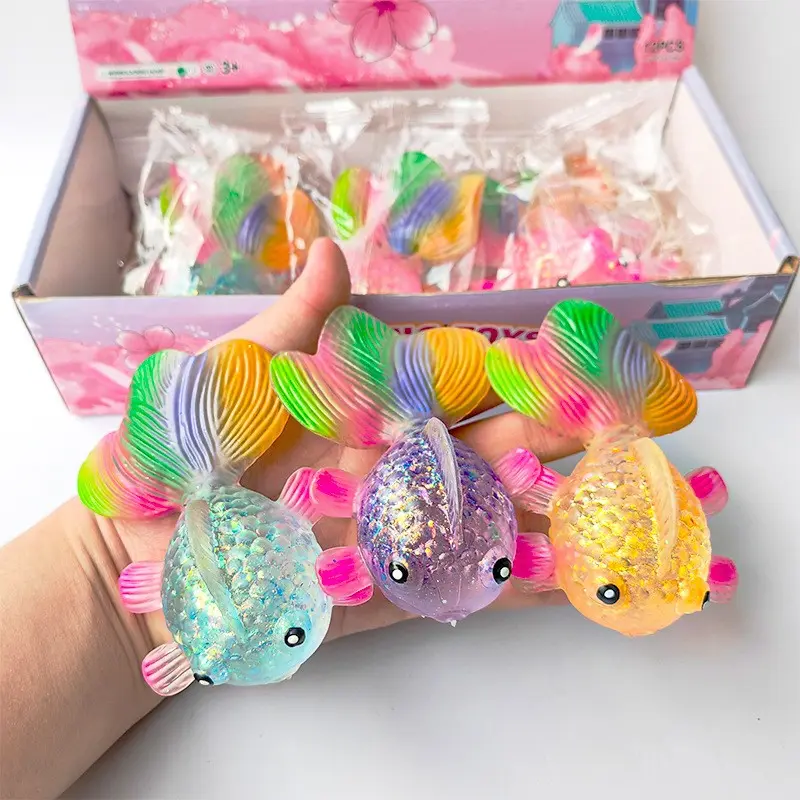 Rainbow Glitter Goldfish Stress Relief Toy, Transparent Gradient Design, Soft Gel Squeeze, Kids' Toy, Daily Stress Relief, Night Market Gift