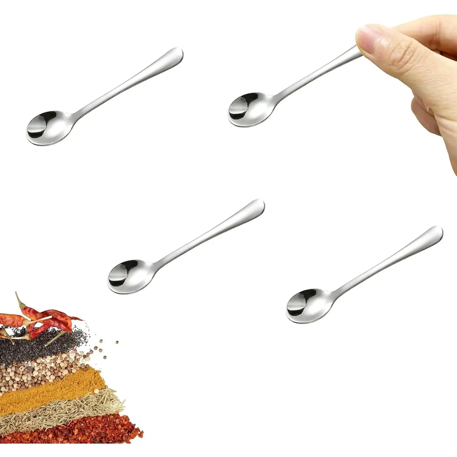 4 PCS 3.54" Silver Upgraded Mini Stainless Steel Small Condiment Spoons for Spices Jars Salt Sugar Pepper Honey Coffee Tea