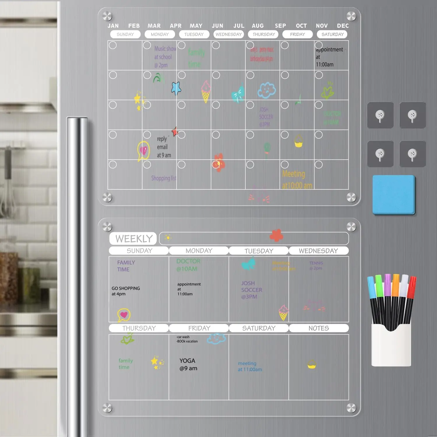 Dry Erase Calendar Board for Fridge, 16"X12" - Erasable Monthly and Weekly Planner with to-Do List, Includes 6 Markers and Eraser