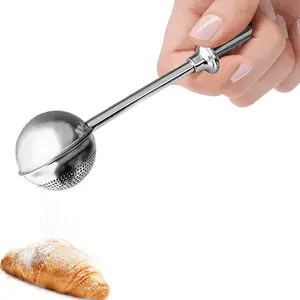 Powdered Sugar Shaker Duster Flour Dispenser Shaker with 18/8 Stainless Steel Spring-operated Handle for Sugar, Flour and Spices