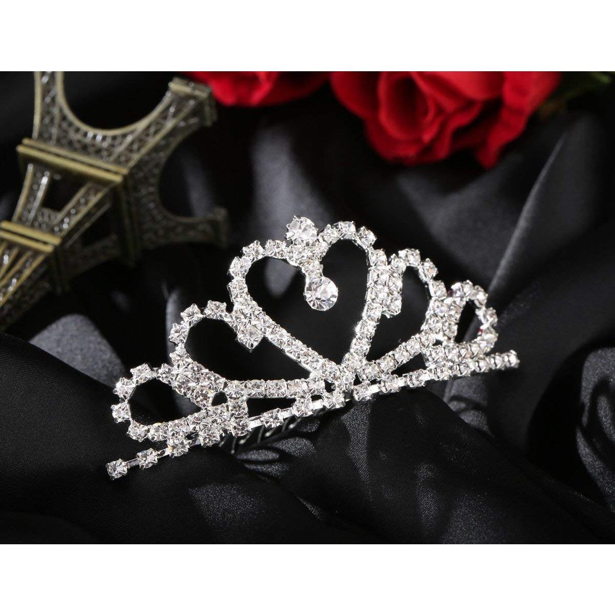 Mini Heart Rhinestone Tiara for Wedding Bride Prom Birthday Pegeant Prinecess Party-1 Pack