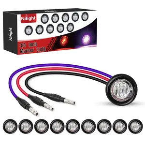 Nilight 3/4-in 4 SMD LED Dual-Color Marker Lights (10PCS), Red to Purple Brake Auxiliary Clearance Indicators, 3-Plug 18AWG Wire IP68 Waterproof Bullet Lights for Trailer, Boat, Wranglers