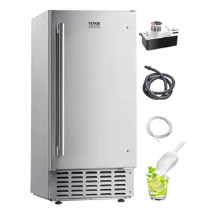 VEVOR Undercounter Built-in Ice Maker, 66 Lbs/Day Under Counter Nugget Ice Maker Machine with Reversible Door Stainless Steel, Freestanding Ice Maker for Commercial Home Kitchen, Electric Drainage