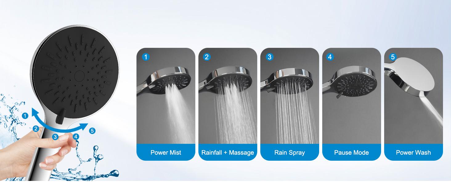 10" Rain Shower Head with Handheld, High Pressure Boosting Rainfall Showerhead with All Metal Adjustable Extension Arm, Easy Reach Shower Holder, 5 Spray Modes with Power Wash, Easy to Install, Chrome