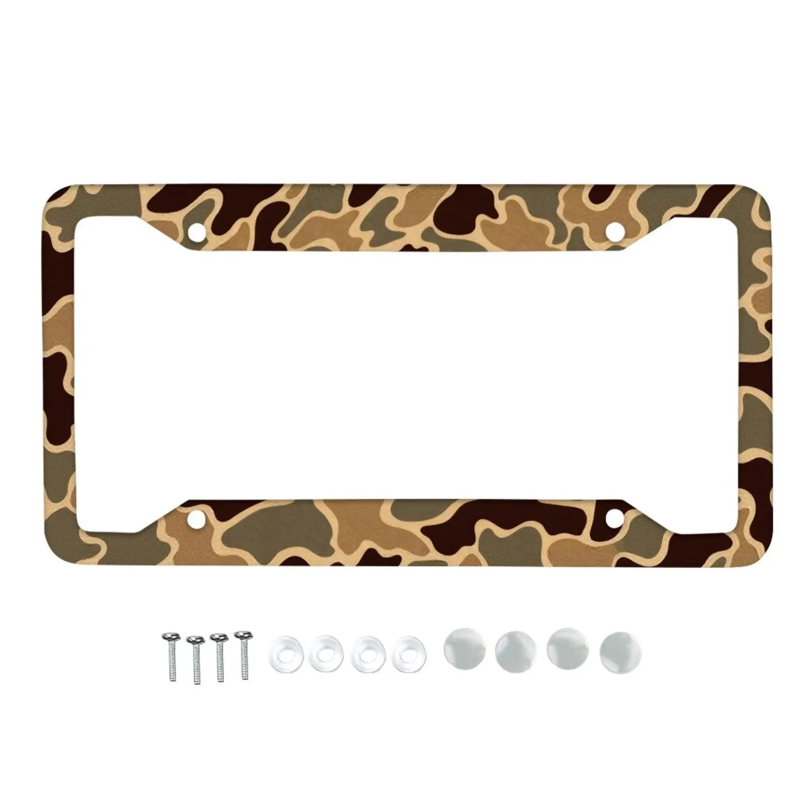 Camo License Plate Frame for US Standard Size Vehicles, All-Weather Anti-Rust Waterproof Metal Auto Tag Cover, Easy-Install Hunting-Themed Car Plate Protection Accessory