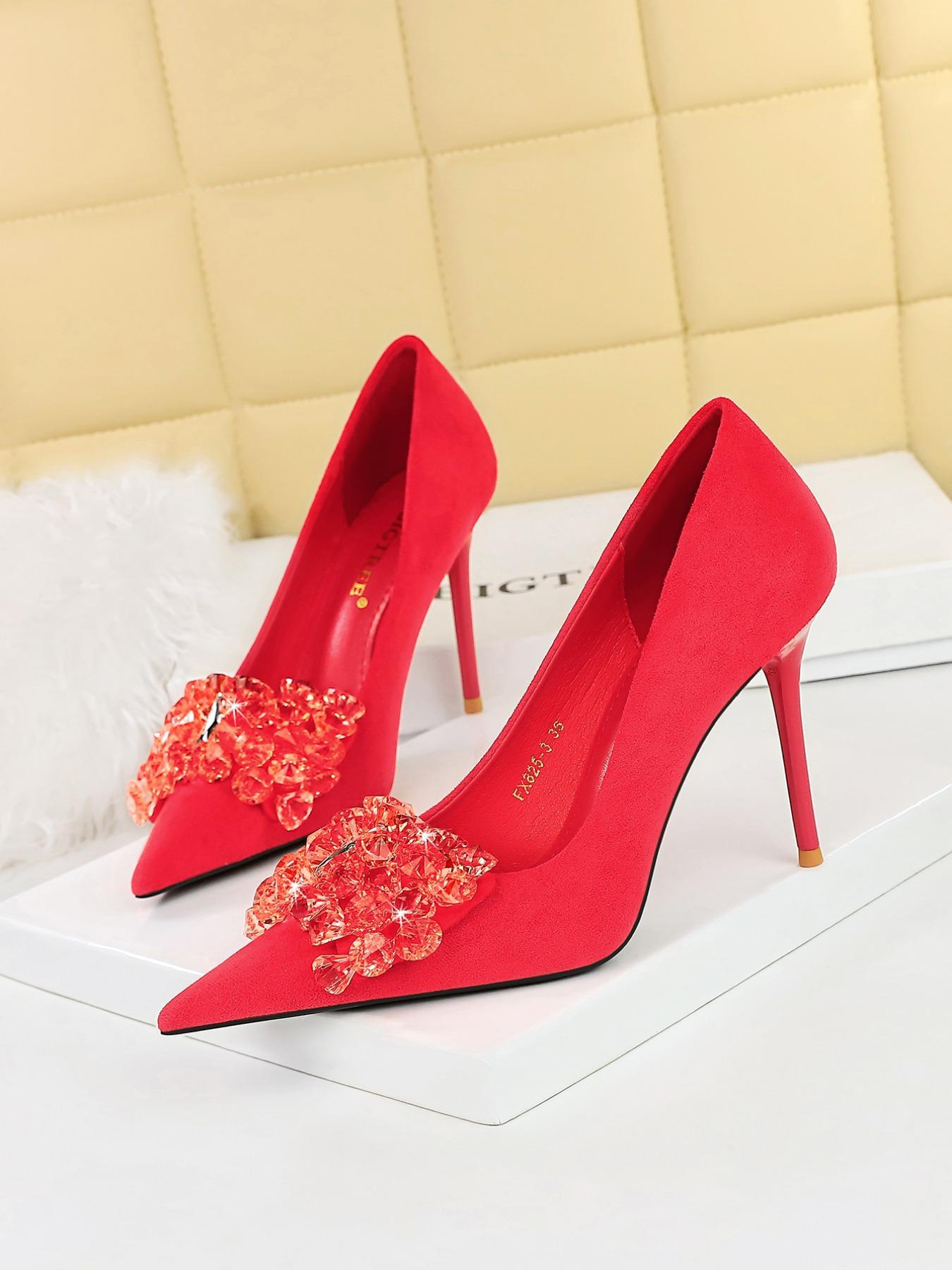 Women's Rhinestone Decor Bowknot Design Classy Stiletto Heels, Elegant Pointed Toe High Heel Shoes for Party, Banquet, Fashion Heeled Shoes for Women & Girls