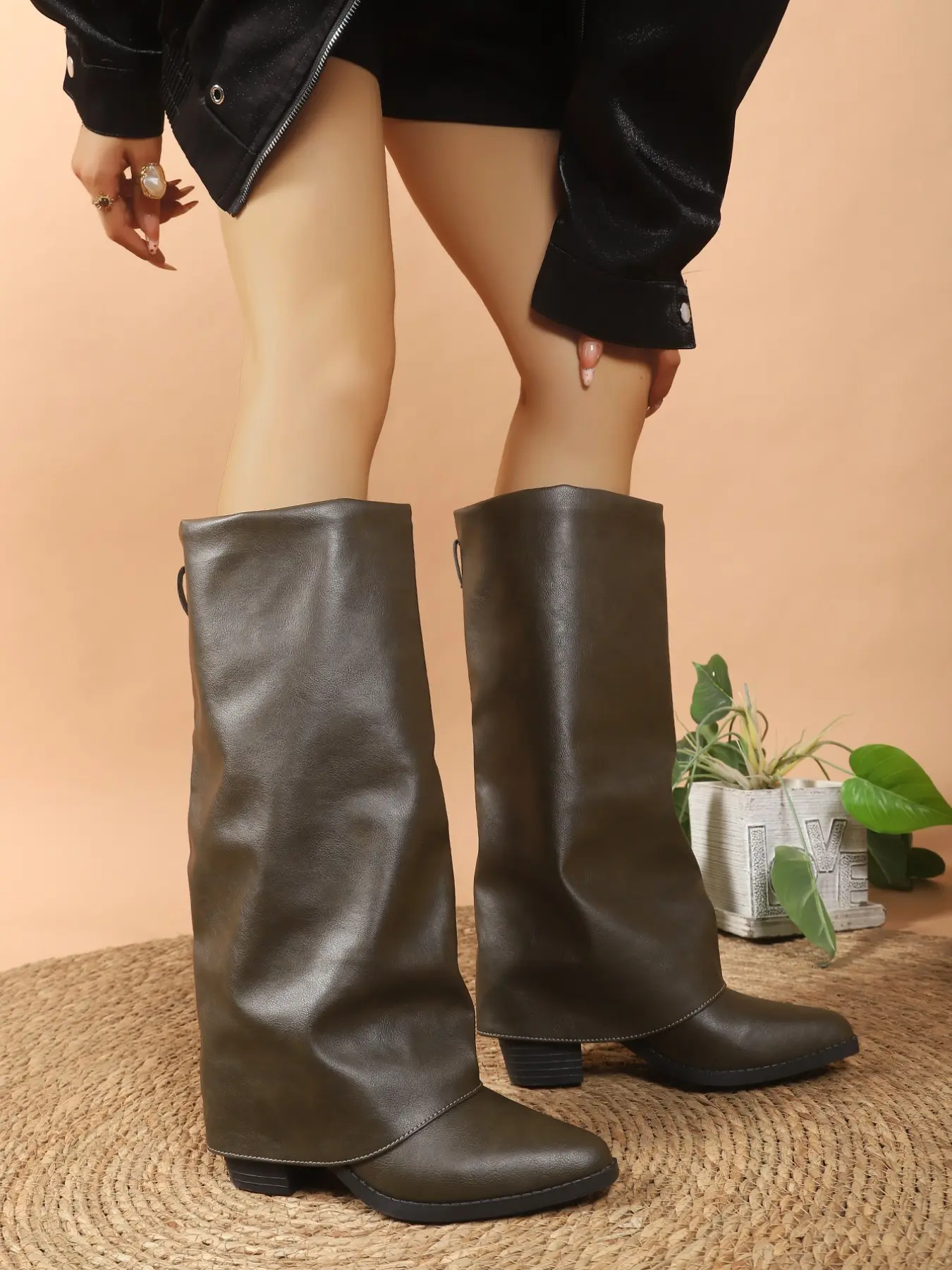 Women's High Tube Boots with Flared Leg, Pointed Toe Thick Heel, Loose Fit Stackable Long Boots, Y2K Casual Style Footwear, Thigh High Boots
