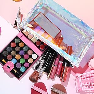 Makeup Set for Women Full Kit - 32 Colors Makeup Palette,5pcs Brushes Set, Mascara & Stamp Liquid Eyeliner, Eyebrow Pen, 2pcs Matte Liquid Lipsticks, 2 Powder Puff, 1 Cosmetic Bag Makeup Gift Set