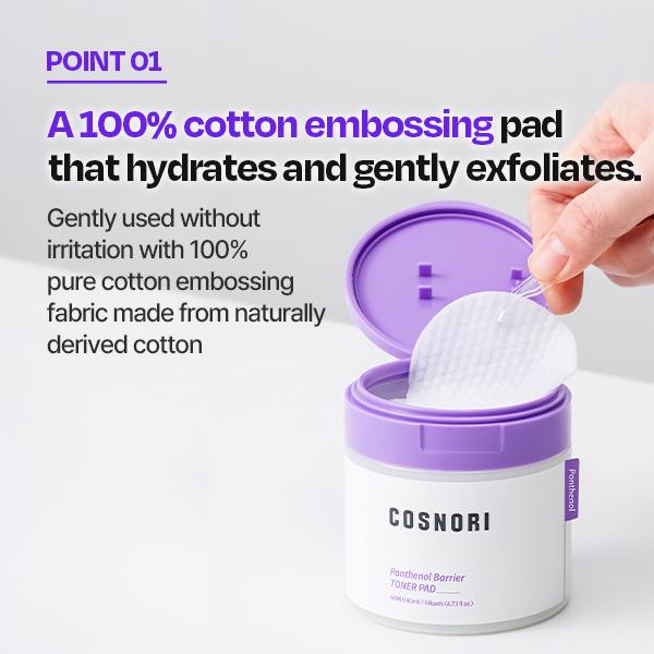 [COSNORI] Panthenol Barrier Toner Pad (60 Pads) | D-Panthenol Toner Pads | Vegan-Certified, Soothing for Sensitive Skin