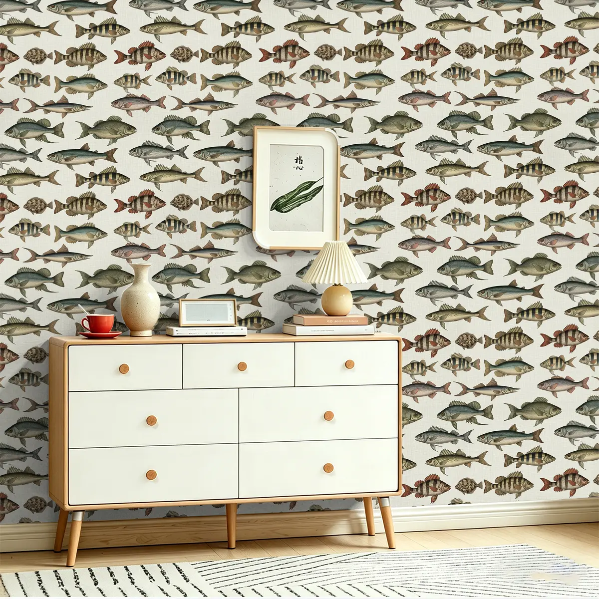 1 Roll Peel & Stick PVC Wall sticker,Diverse Fish Pattern, Wall-friendly seamless wallpaper, fade-proof clear print beautifies walls, renovation film for rental house, homestay & shop furniture